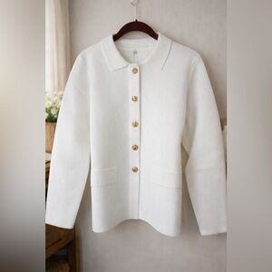Elegant White Women's Coat with Gold Buttons